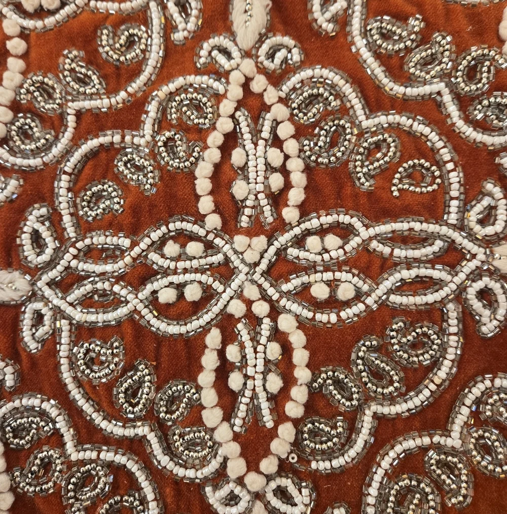 Set Of 2 Artistic Accents Velvet Cotton Embroidered Beaded Throw Pillow Covers